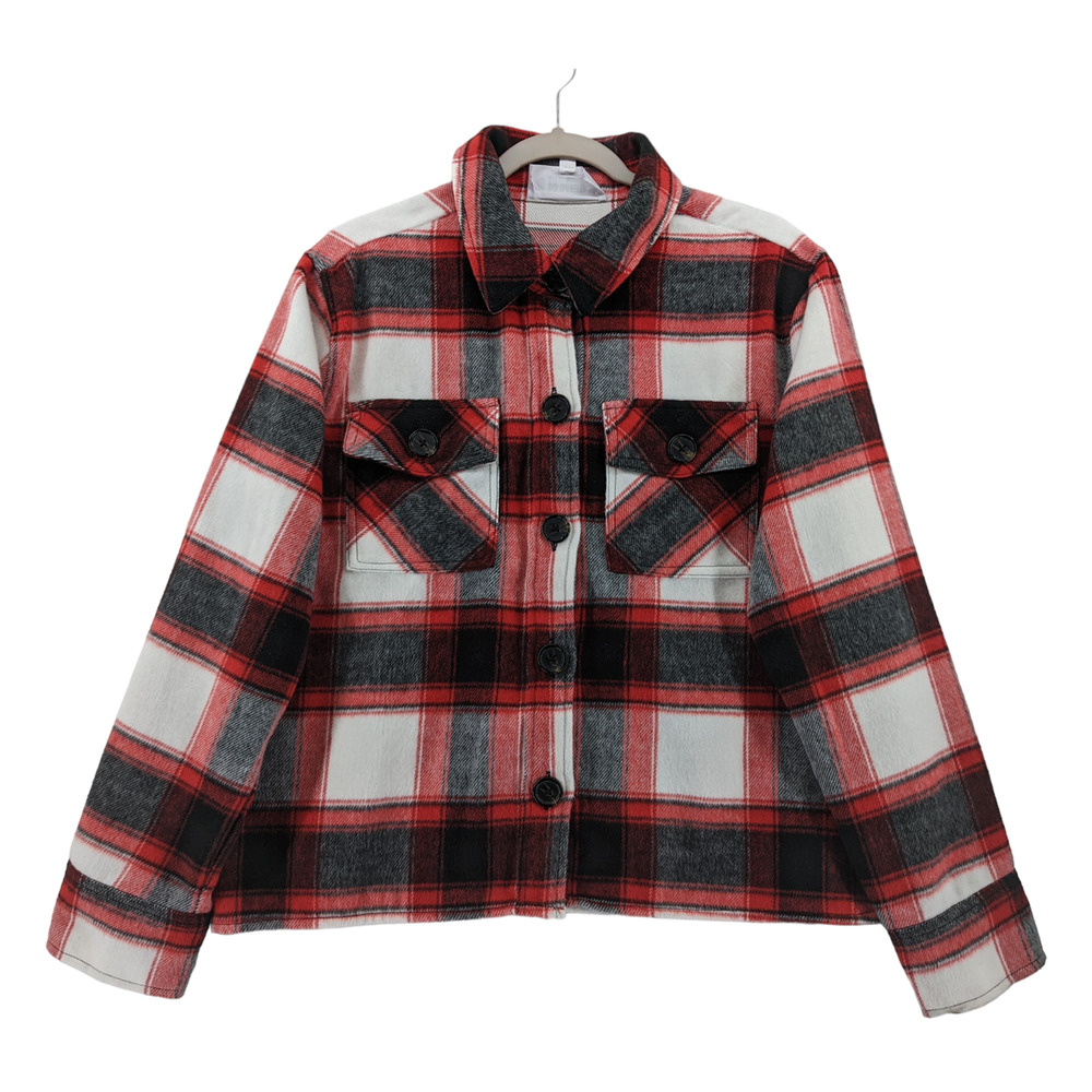 BB‎ Dakota by Steve Madden Boxy Plaid Shacket M Red Black Layering Shirt Jacket